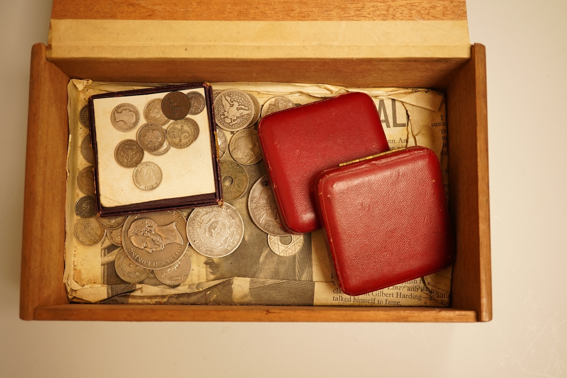 Assortment of silver coins to include a 5 Franc, 1851 and Queen Victoria four pence